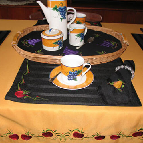 embroidered table setting