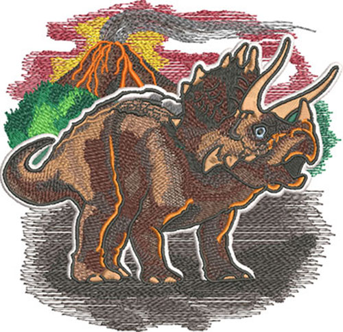 triceratops volcano embroidery design