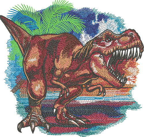 roaring t-rex embroidery design