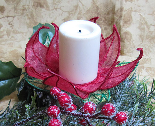 Poinsettia tealight embroidery design