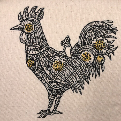 steampunk rooster embroidery design