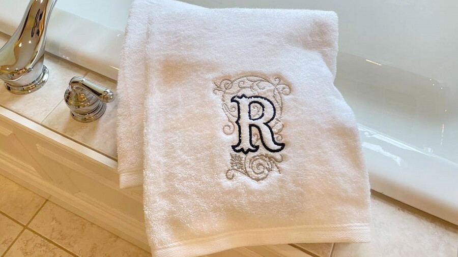embroidery monogram on bath towel