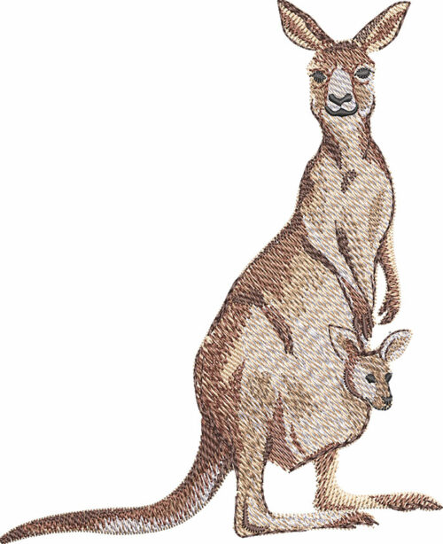 Kangaroo with baby embroidery design