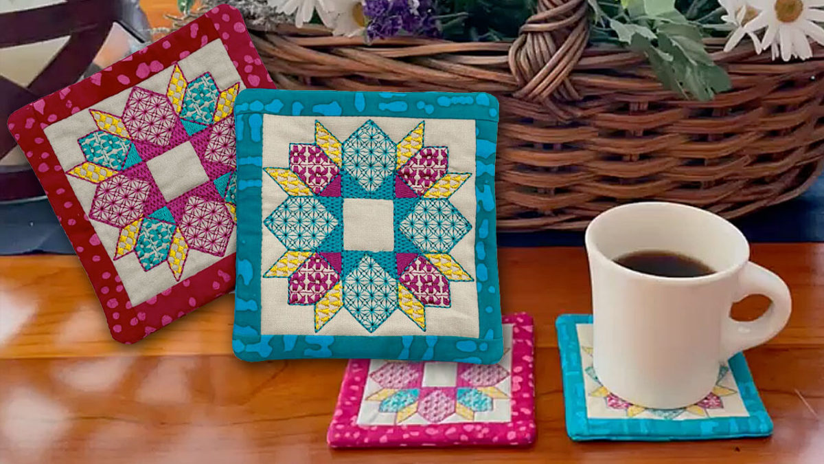 Hatch embroidery project: mug rug