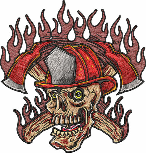 firefighter skull axes embroidery design