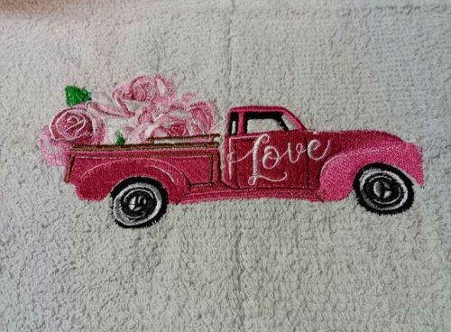 love truck with flowers towel