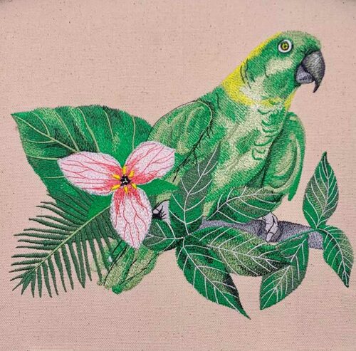 parrot with flowers embroidery design