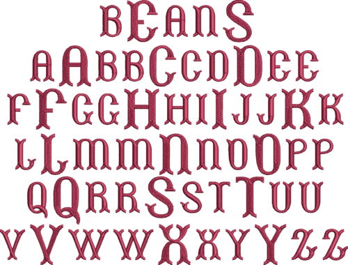 Beans 3-Ltr MGM BX embroidery font