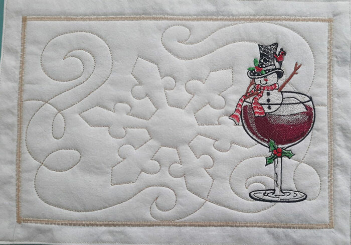 snowman in wine glass placemat