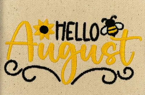 Hello August embroidery design