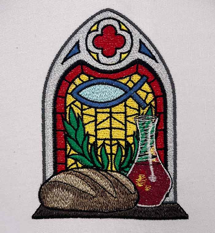 bread and wine embroidery design