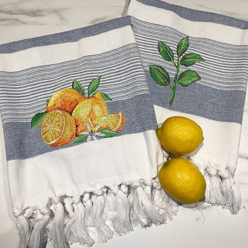Lemon drop embroidered towel