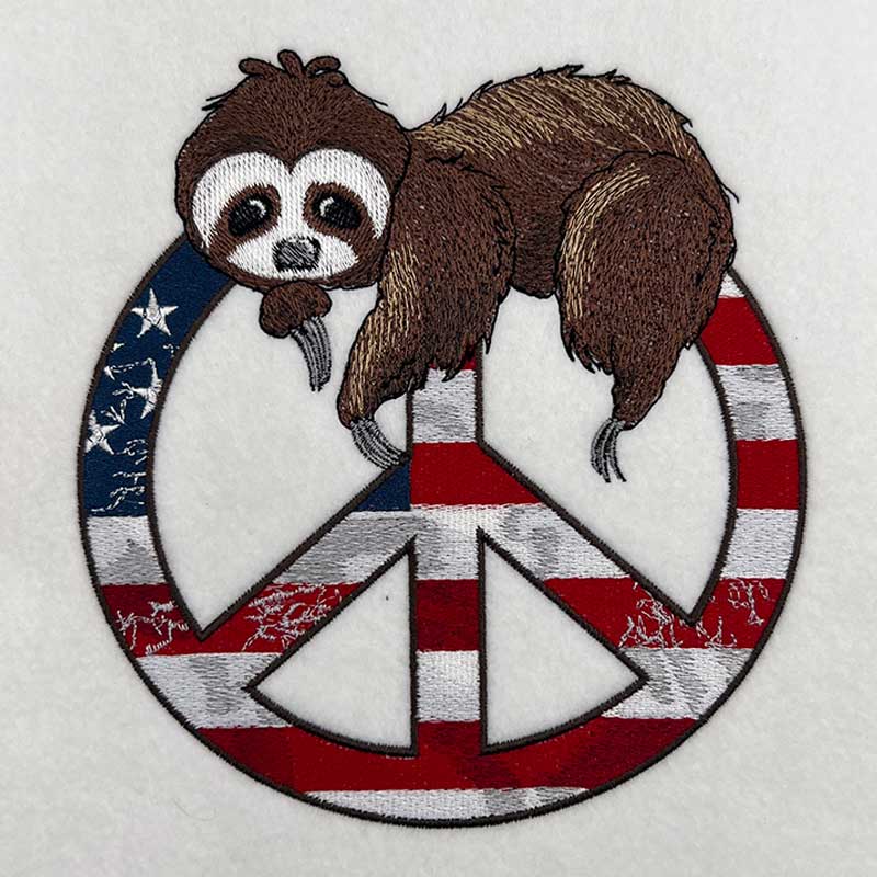 Sloth Peace USA- Embroidery Design