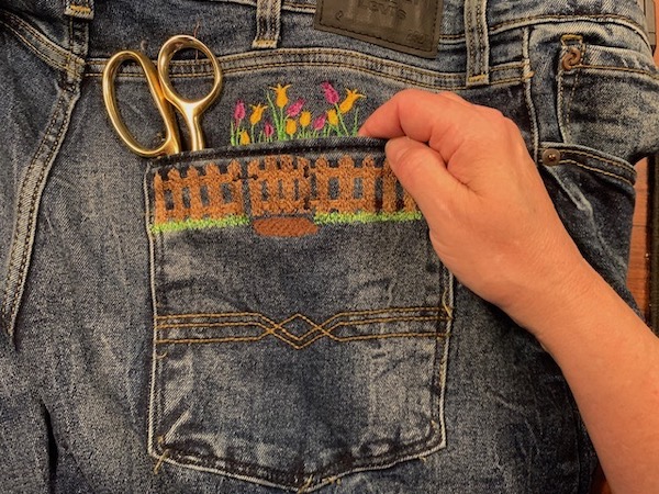 embroidered jean pocket