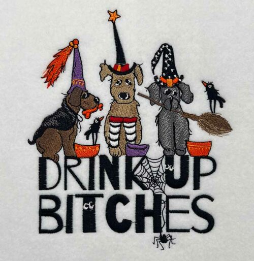 Drink up dogs embroidery design