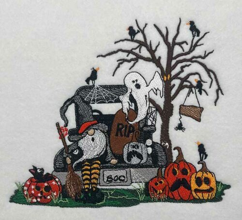 Halloween Gnome truck embroidery design