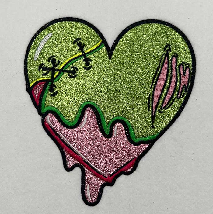 zombie heart applique embroidery design