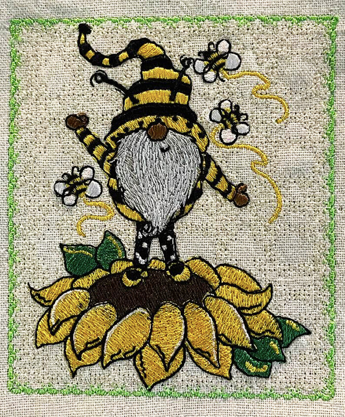 Sunflower gnome embroidery design