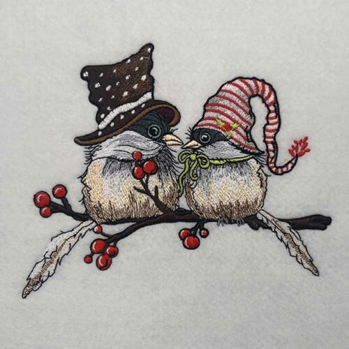 Chickadee couple embroidery design