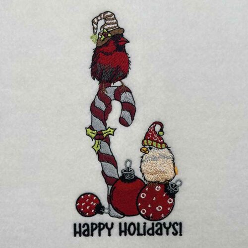 Happy Holiday bird embroidery design