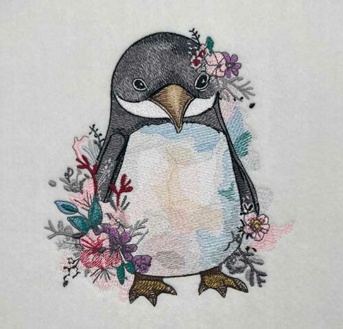 Floral Penguin1 Embroidery Design