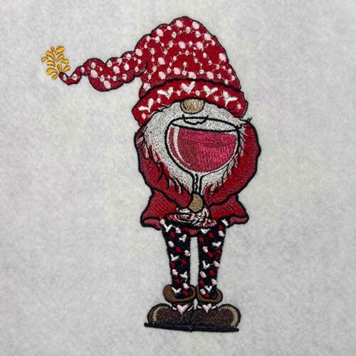 wine gnome embroidery design