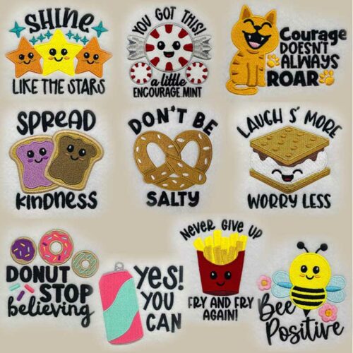 cute positivity embroidery design pack