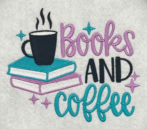 books and coffee embroidery design