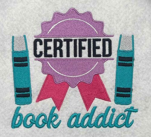 book addict embroidery design