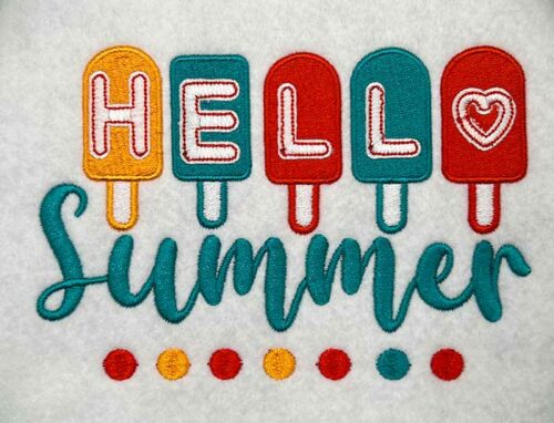Hello summer embroidery design