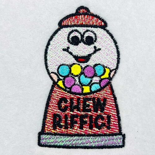 chew riffic mylar embroidery design