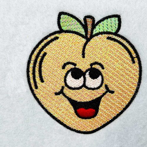 happy peach mylar embroidery design