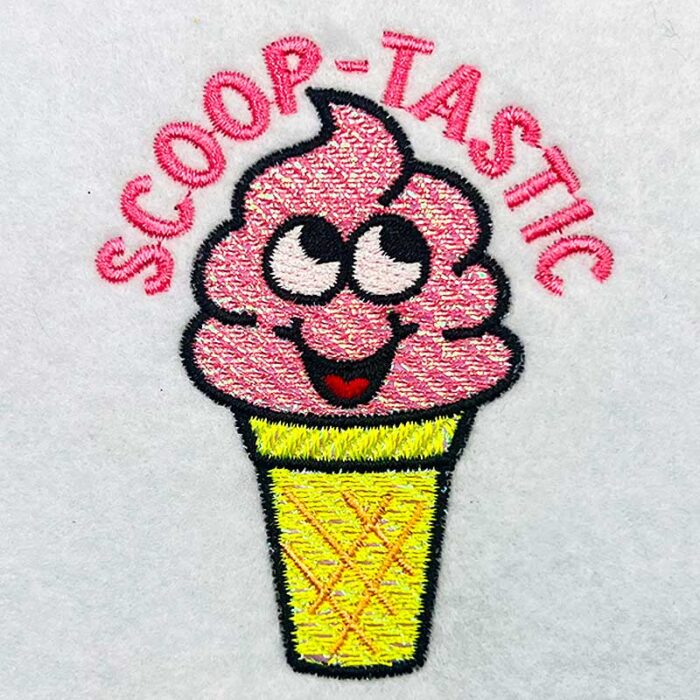 scoop tastic mylar embroidery design