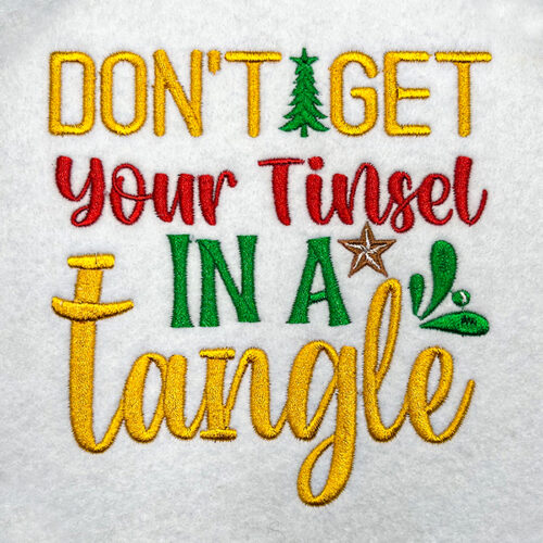 tinsel in a tangle embroidery design