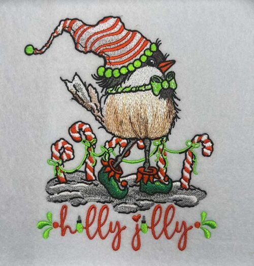 Jolly chickadee embroidery design