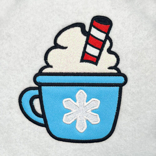 Hot cocoa applique embroidery design