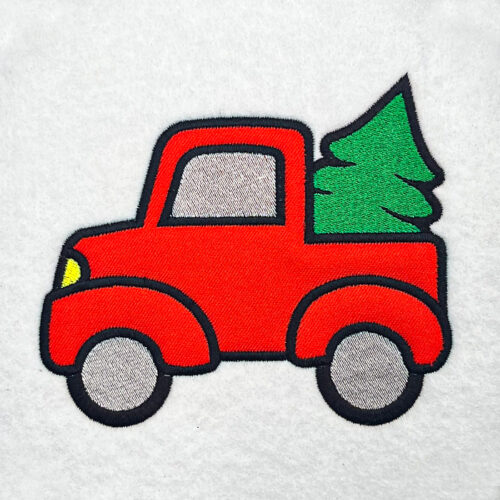 Truck with tree applique embroidery design