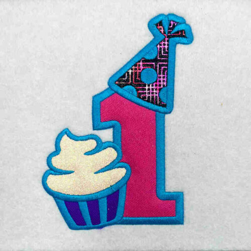 Birthday number 1 applique embroidery design