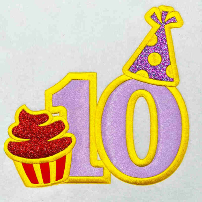 Birthday number 10 applique embroidery design