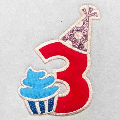 Birthday number 3 applique embroidery design