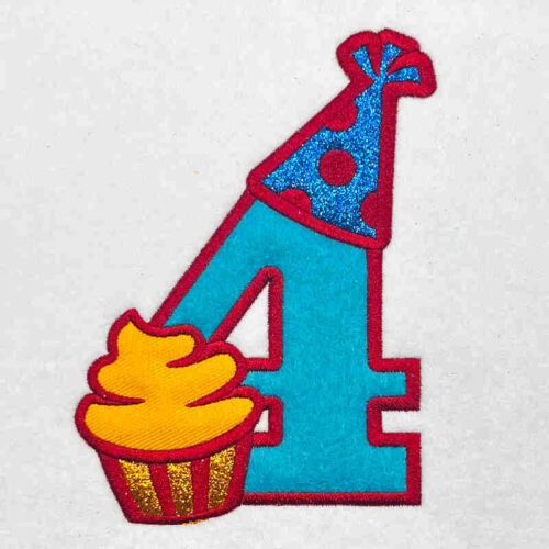 Birthday number 4 applique embroidery design