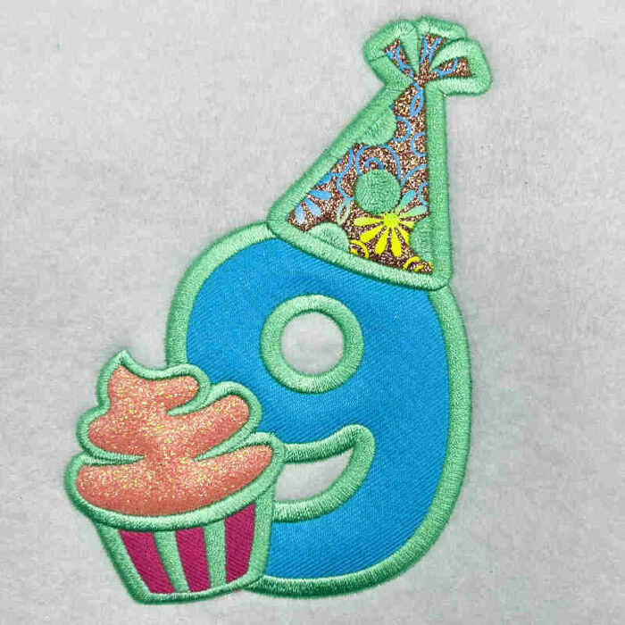 Birthday number 9 applique embroidery design